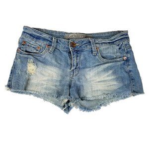 Refuge Jean Shorts Light Wash Distressed Raw Hem
